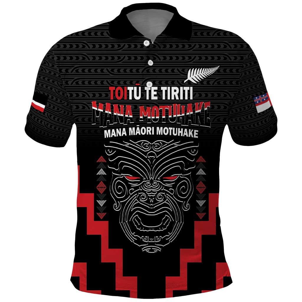 Personalised Toitu Te Tiriti Mana Maori Motuhake Polo Shirt Aotearoa Haka Face Mix Poutama Art - Vibe Hoodie Shop