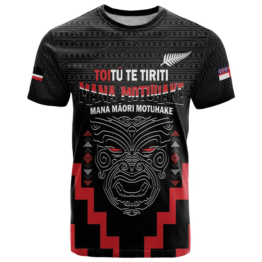 Personalised Toitu Te Tiriti Mana Maori Motuhake T Shirt Aotearoa Haka Face Mix Poutama Art - Vibe Hoodie Shop