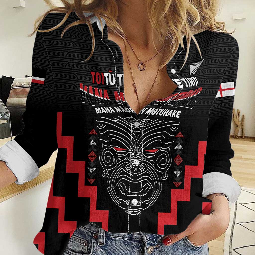 Personalised Toitu Te Tiriti Mana Maori Motuhake Women Casual Shirt Aotearoa Haka Face Mix Poutama Art - Vibe Hoodie Shop