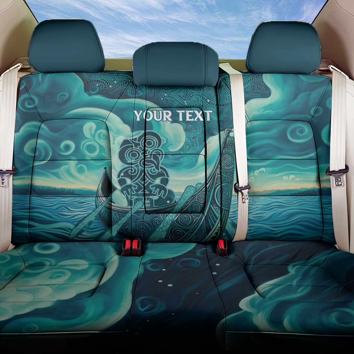 Personalised New Zealand Waitangi Day Back Car Seat Cover Hei Tiki With Maori Waka - Whakarare Pattern