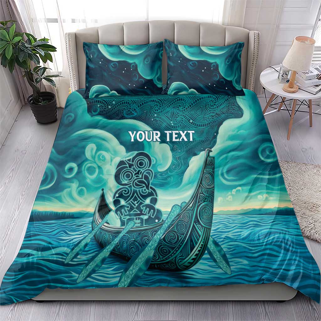 Personalised New Zealand Waitangi Day Bedding Set Hei Tiki With Maori Waka - Whakarare Pattern - Vibe Hoodie Shop