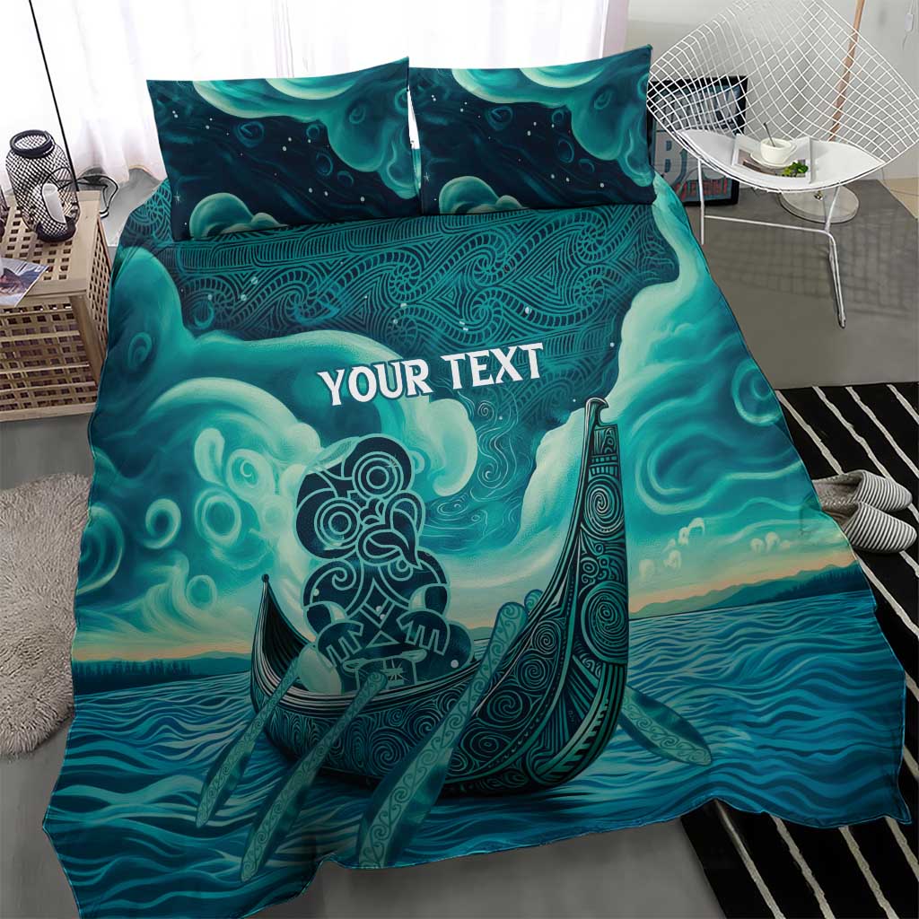 Personalised New Zealand Waitangi Day Bedding Set Hei Tiki With Maori Waka - Whakarare Pattern - Vibe Hoodie Shop