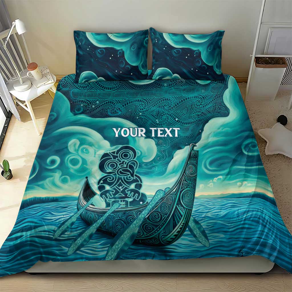 Personalised New Zealand Waitangi Day Bedding Set Hei Tiki With Maori Waka - Whakarare Pattern - Vibe Hoodie Shop