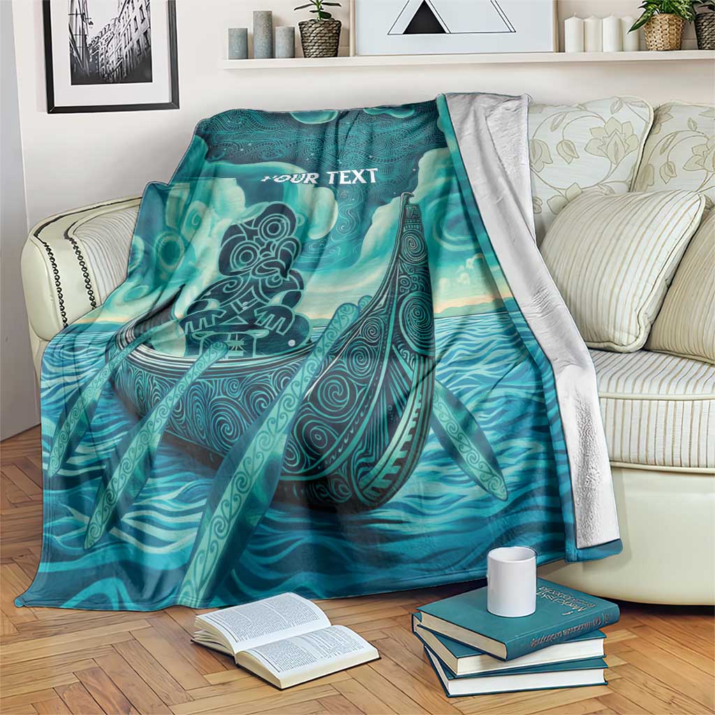 Personalised New Zealand Waitangi Day Blanket Hei Tiki With Maori Waka - Whakarare Pattern - Vibe Hoodie Shop