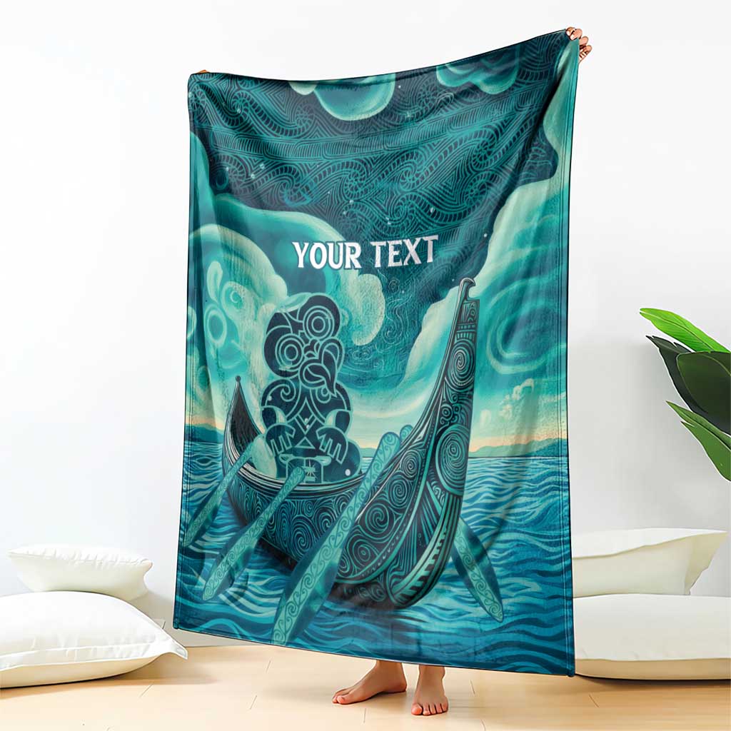 Personalised New Zealand Waitangi Day Blanket Hei Tiki With Maori Waka - Whakarare Pattern - Vibe Hoodie Shop