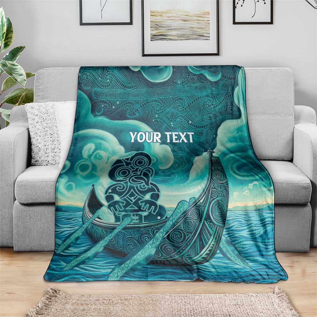 Personalised New Zealand Waitangi Day Blanket Hei Tiki With Maori Waka - Whakarare Pattern - Vibe Hoodie Shop