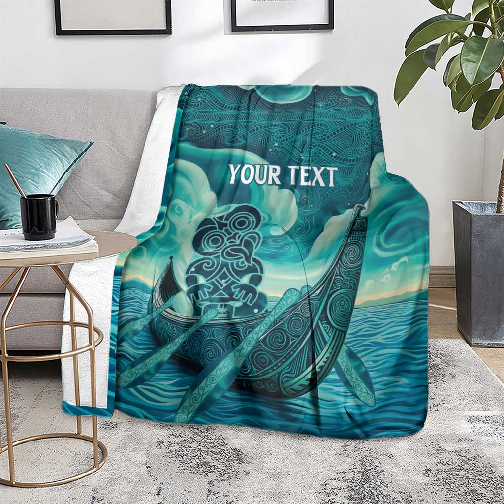 Personalised New Zealand Waitangi Day Blanket Hei Tiki With Maori Waka - Whakarare Pattern - Vibe Hoodie Shop