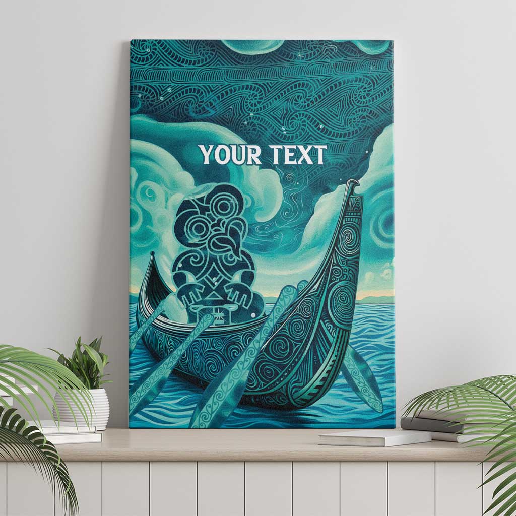 Personalised New Zealand Waitangi Day Canvas Wall Art Hei Tiki With Maori Waka - Whakarare Pattern