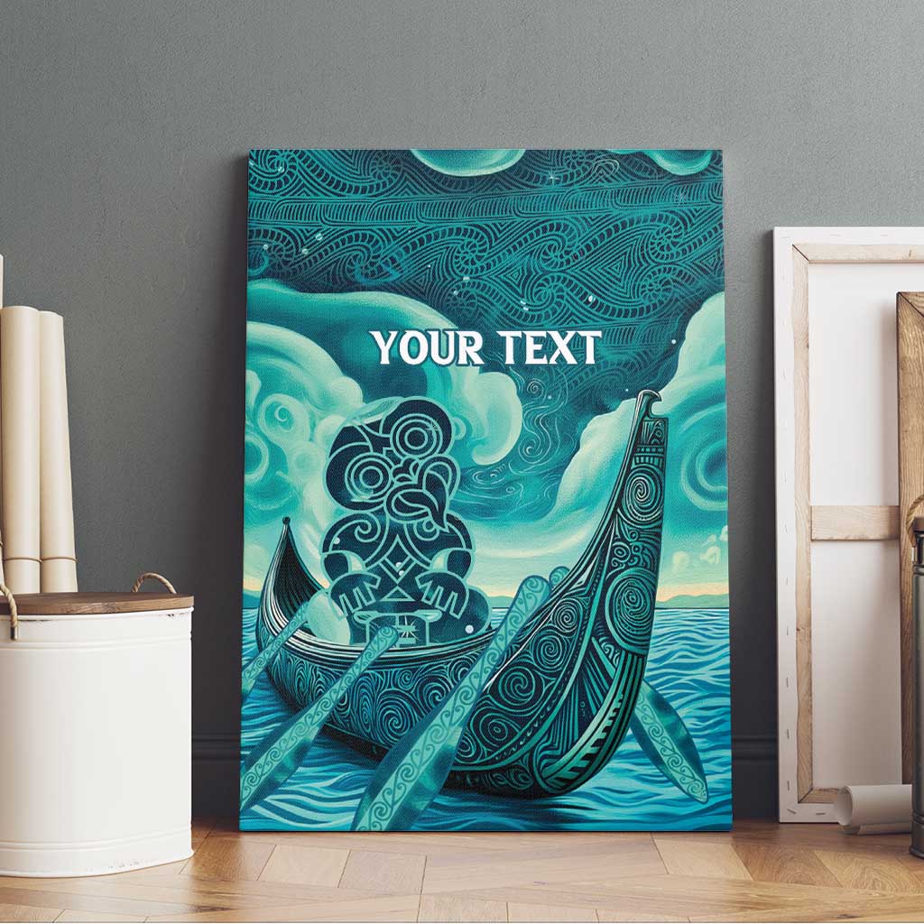 Personalised New Zealand Waitangi Day Canvas Wall Art Hei Tiki With Maori Waka - Whakarare Pattern