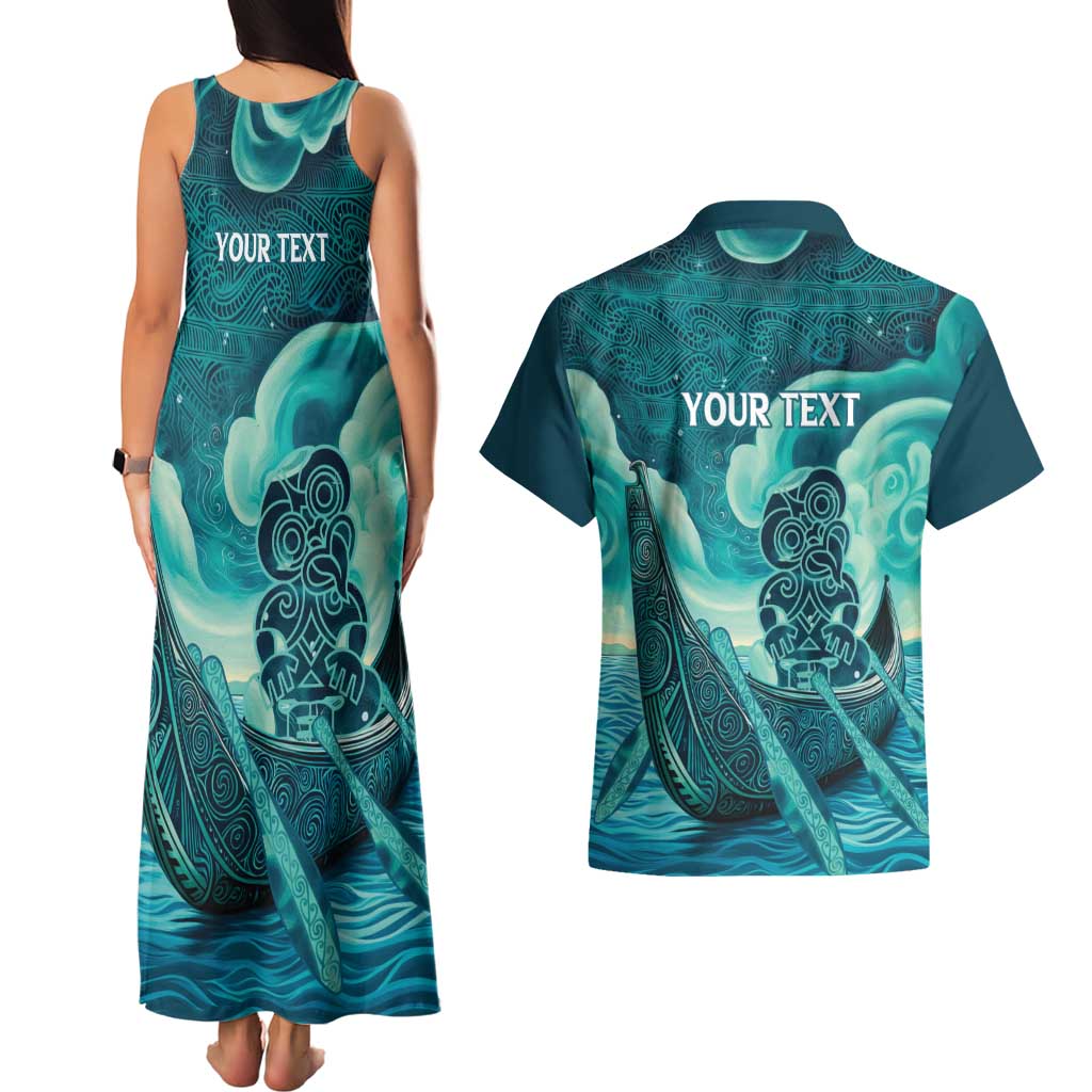 Personalised New Zealand Waitangi Day Couples Matching Tank Maxi Dress and Hawaiian Shirt Hei Tiki With Maori Waka - Whakarare Pattern