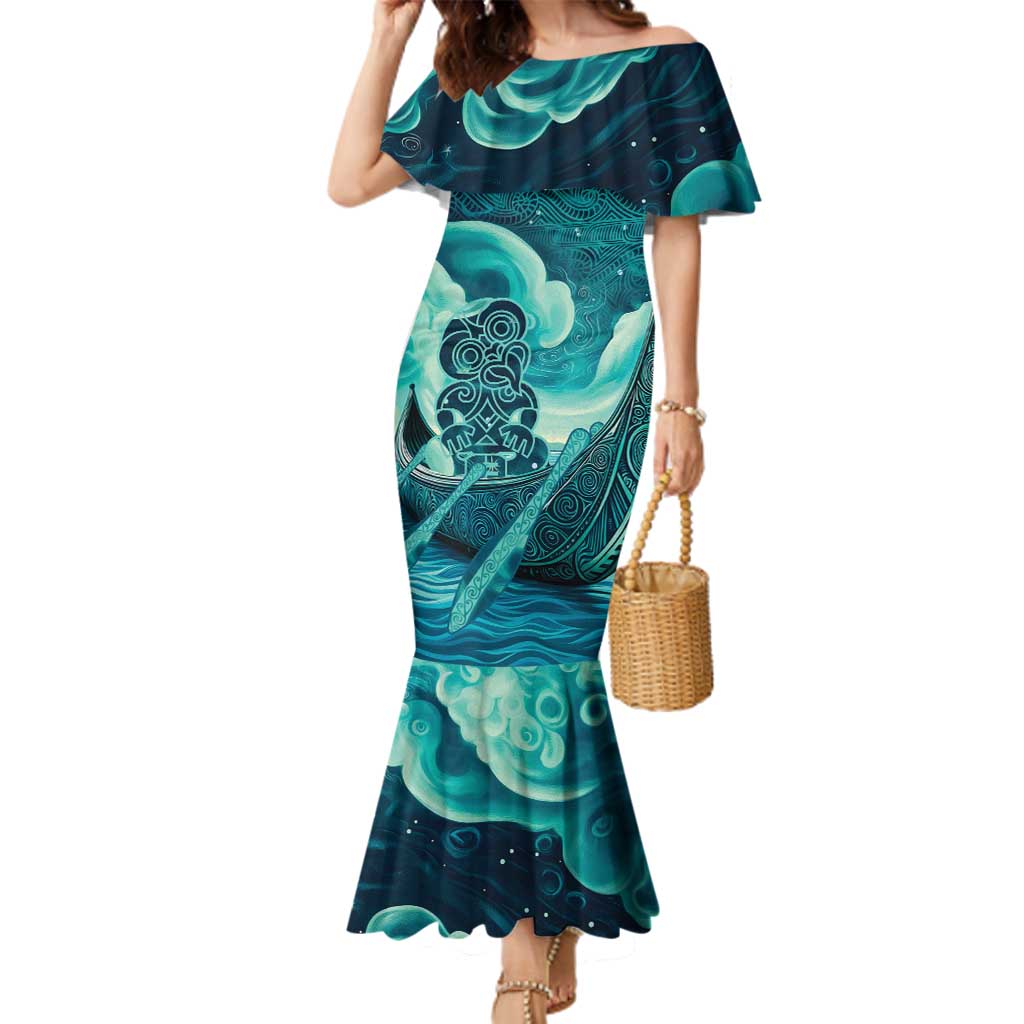 Personalised New Zealand Waitangi Day Family Matching Mermaid Dress and Hawaiian Shirt Hei Tiki With Maori Waka - Whakarare Pattern