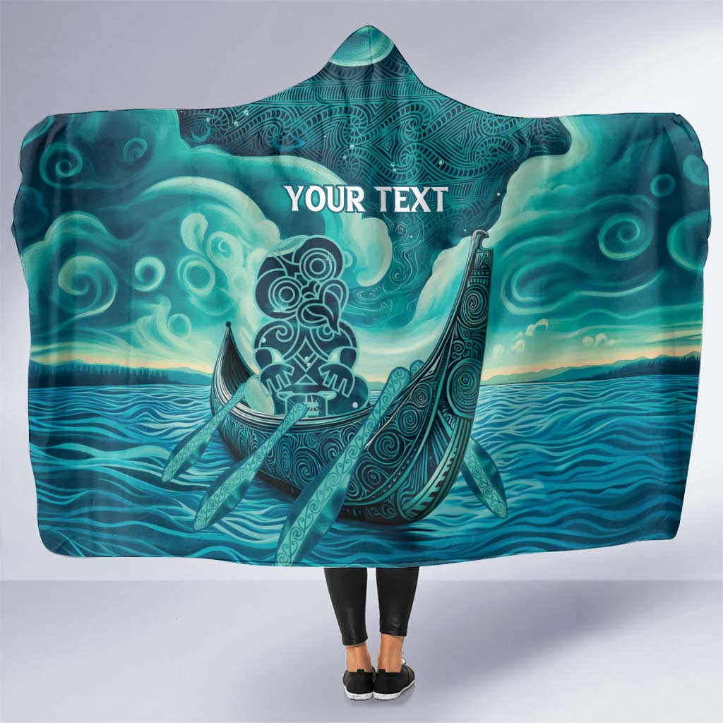 Personalised New Zealand Waitangi Day Hooded Blanket Hei Tiki With Maori Waka - Whakarare Pattern