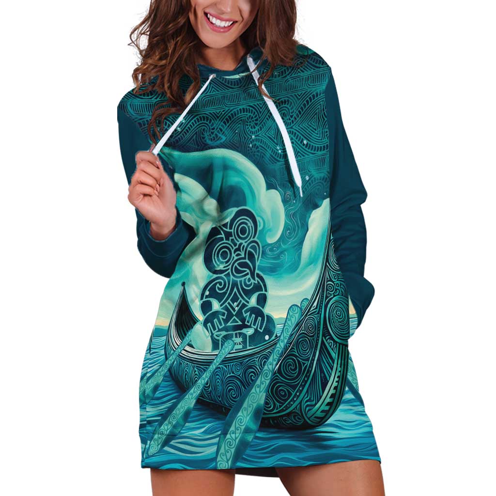 Personalised New Zealand Waitangi Day Hoodie Dress Hei Tiki With Maori Waka - Whakarare Pattern - Vibe Hoodie Shop