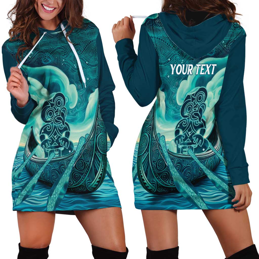 Personalised New Zealand Waitangi Day Hoodie Dress Hei Tiki With Maori Waka - Whakarare Pattern - Vibe Hoodie Shop