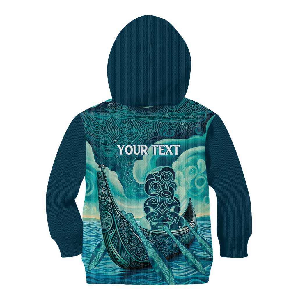 Personalised New Zealand Waitangi Day Kid Hoodie Hei Tiki With Maori Waka - Whakarare Pattern - Vibe Hoodie Shop