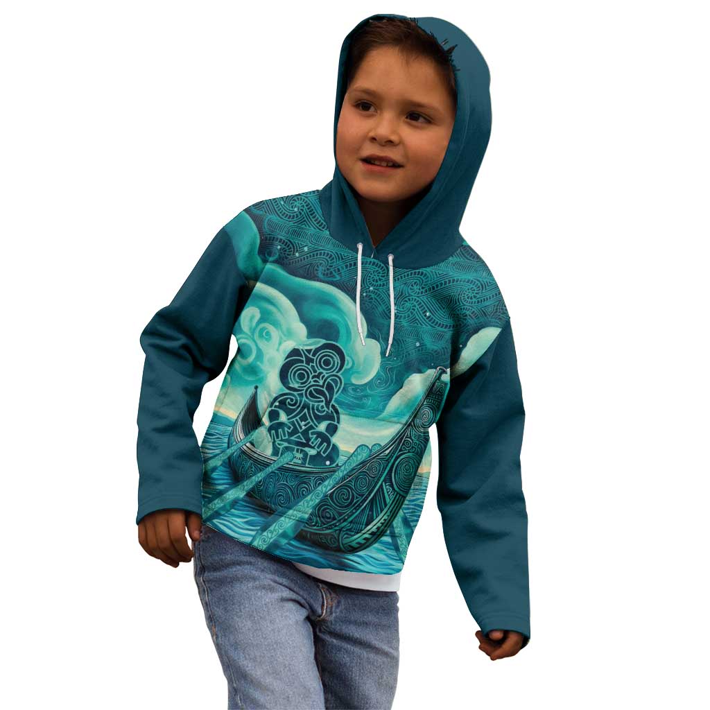 Personalised New Zealand Waitangi Day Kid Hoodie Hei Tiki With Maori Waka - Whakarare Pattern - Vibe Hoodie Shop