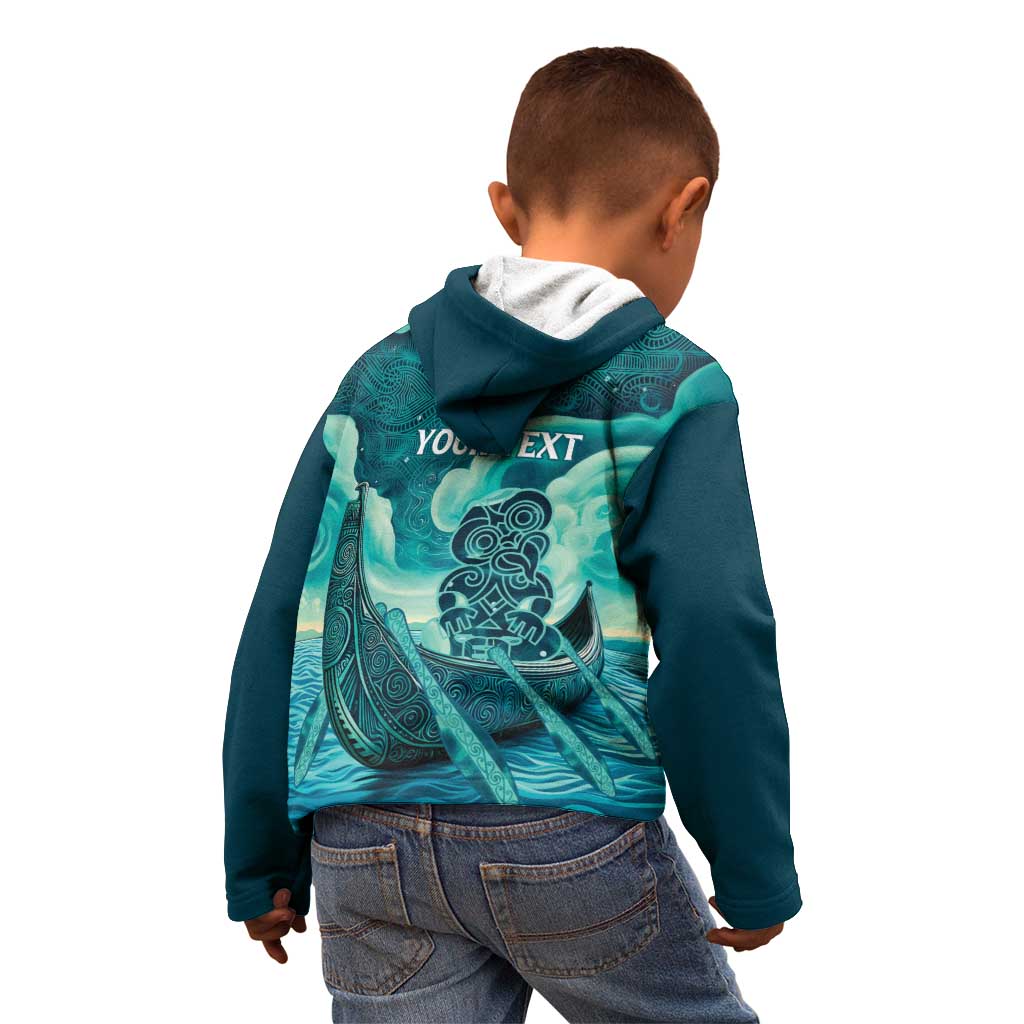 Personalised New Zealand Waitangi Day Kid Hoodie Hei Tiki With Maori Waka - Whakarare Pattern - Vibe Hoodie Shop