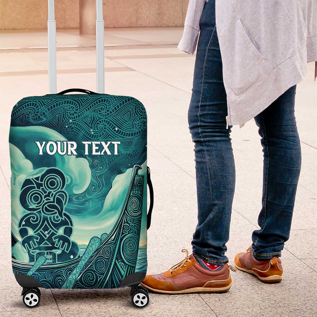 Personalised New Zealand Waitangi Day Luggage Cover Hei Tiki With Maori Waka - Whakarare Pattern - Vibe Hoodie Shop