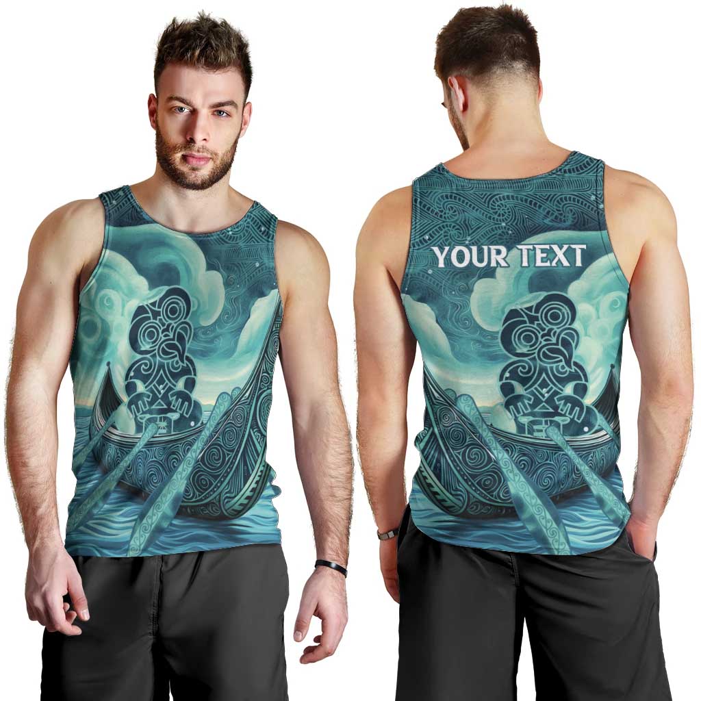 Personalised New Zealand Waitangi Day Men Tank Top Hei Tiki With Maori Waka - Whakarare Pattern - Vibe Hoodie Shop