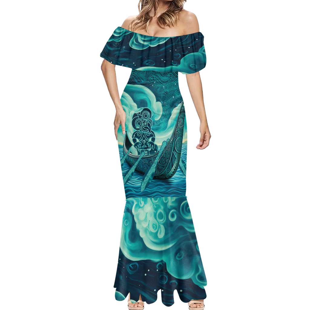 Personalised New Zealand Waitangi Day Mermaid Dress Hei Tiki With Maori Waka - Whakarare Pattern