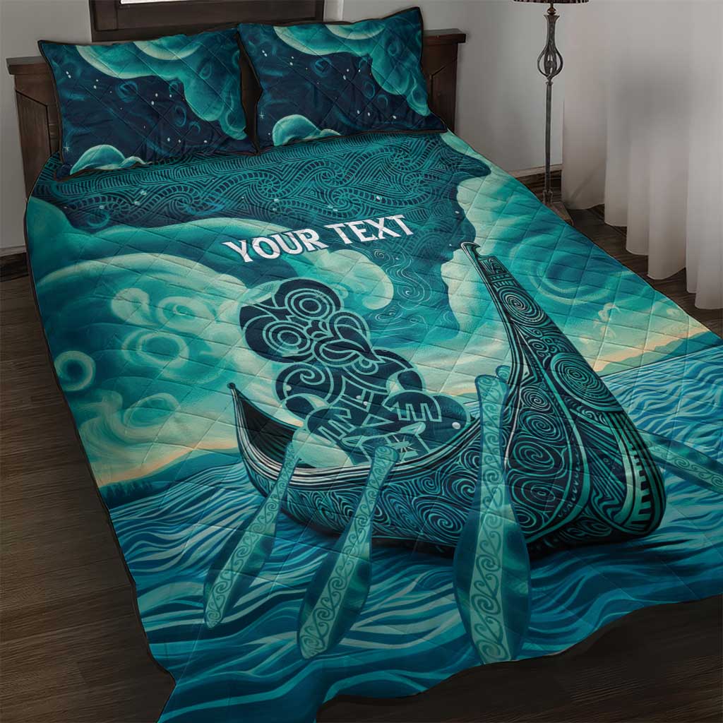 Personalised New Zealand Waitangi Day Quilt Bed Set Hei Tiki With Maori Waka - Whakarare Pattern - Vibe Hoodie Shop