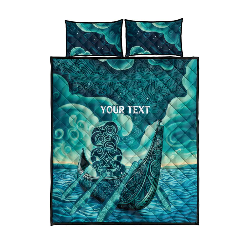 Personalised New Zealand Waitangi Day Quilt Bed Set Hei Tiki With Maori Waka - Whakarare Pattern - Vibe Hoodie Shop