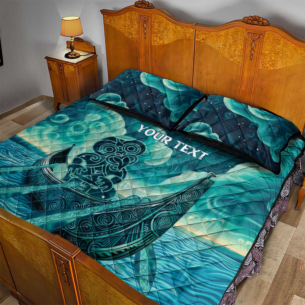 Personalised New Zealand Waitangi Day Quilt Bed Set Hei Tiki With Maori Waka - Whakarare Pattern - Vibe Hoodie Shop