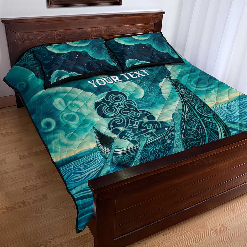 Personalised New Zealand Waitangi Day Quilt Bed Set Hei Tiki With Maori Waka - Whakarare Pattern - Vibe Hoodie Shop