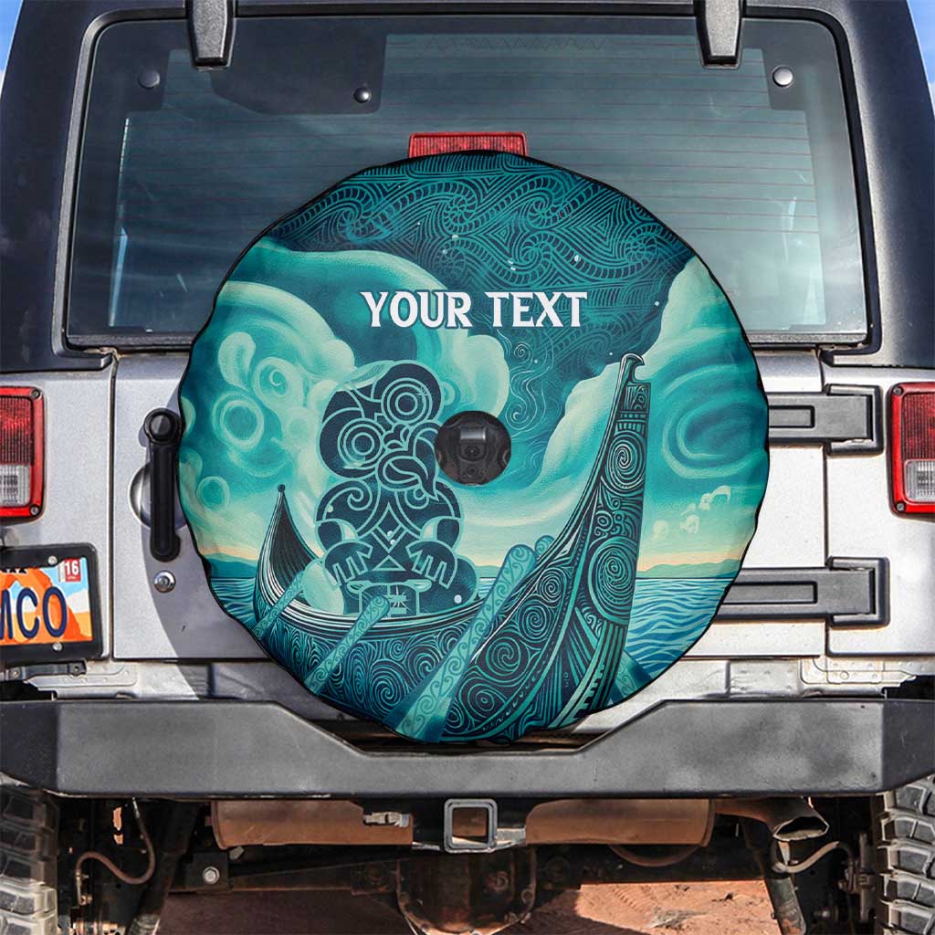 Personalised New Zealand Waitangi Day Spare Tire Cover Hei Tiki With Maori Waka - Whakarare Pattern - Vibe Hoodie Shop