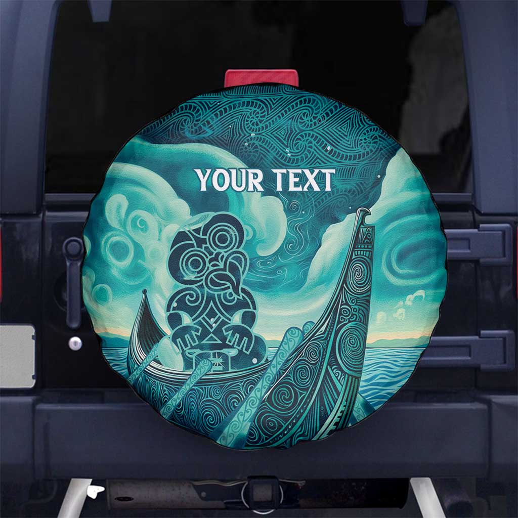 Personalised New Zealand Waitangi Day Spare Tire Cover Hei Tiki With Maori Waka - Whakarare Pattern - Vibe Hoodie Shop