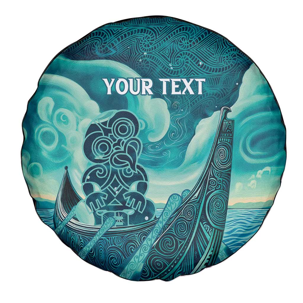 Personalised New Zealand Waitangi Day Spare Tire Cover Hei Tiki With Maori Waka - Whakarare Pattern - Vibe Hoodie Shop