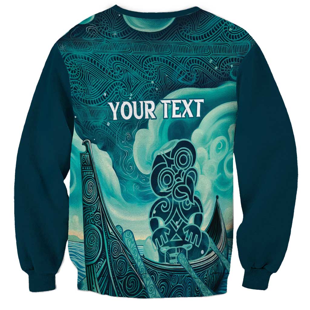 Personalised New Zealand Waitangi Day Sweatshirt Hei Tiki With Maori Waka - Whakarare Pattern - Vibe Hoodie Shop