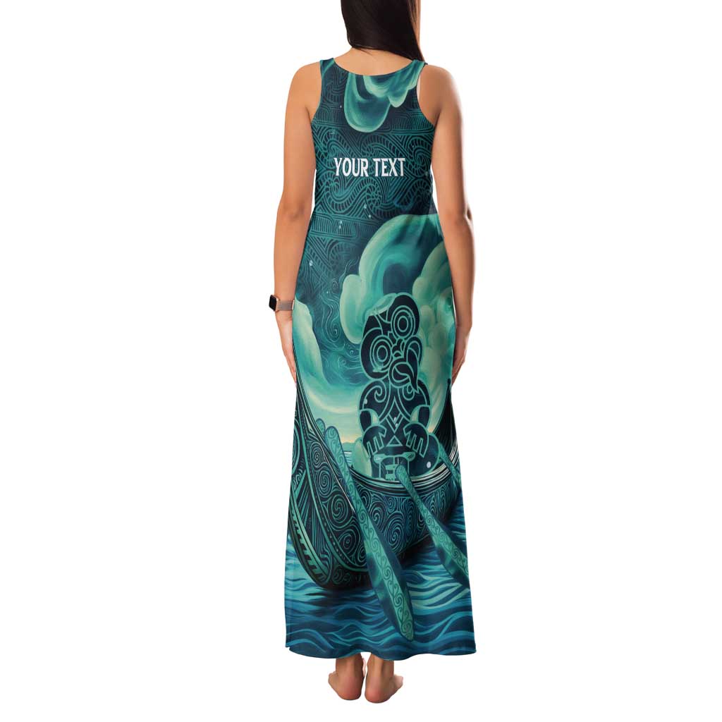 Personalised New Zealand Waitangi Day Tank Maxi Dress Hei Tiki With Maori Waka - Whakarare Pattern