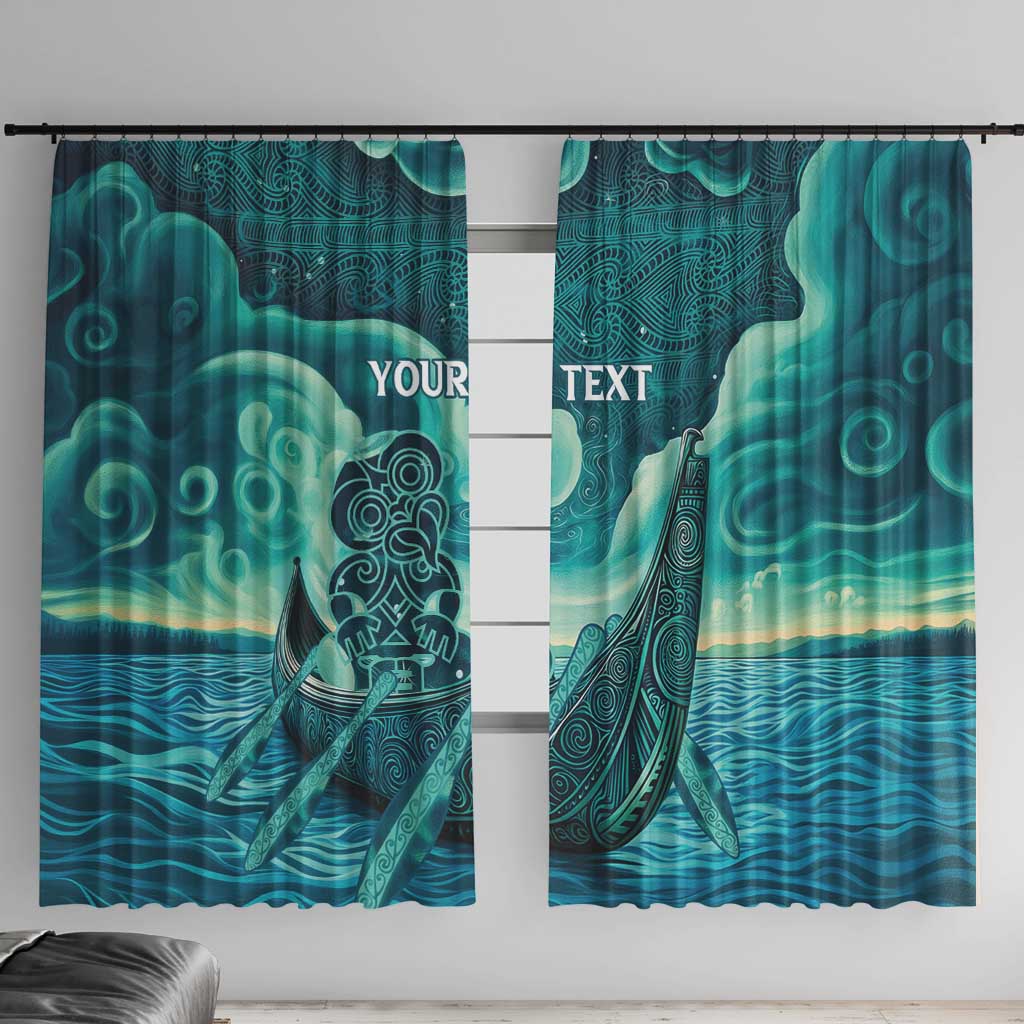 Personalised New Zealand Waitangi Day Window Curtain Hei Tiki With Maori Waka - Whakarare Pattern