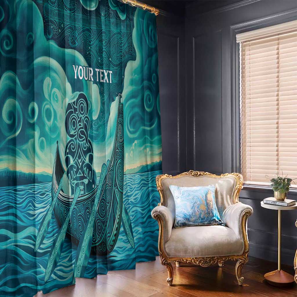 Personalised New Zealand Waitangi Day Window Curtain Hei Tiki With Maori Waka - Whakarare Pattern