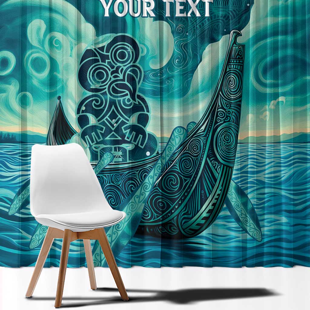 Personalised New Zealand Waitangi Day Window Curtain Hei Tiki With Maori Waka - Whakarare Pattern