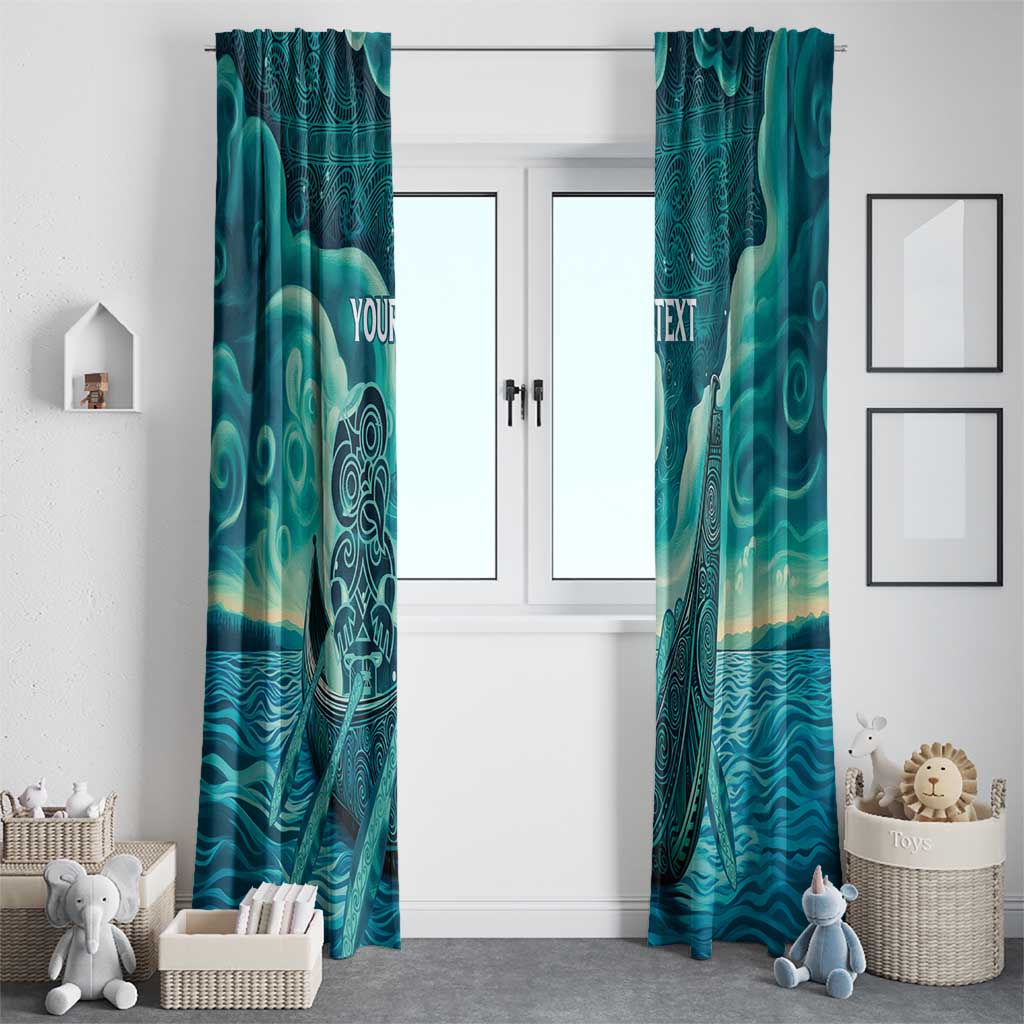 Personalised New Zealand Waitangi Day Window Curtain Hei Tiki With Maori Waka - Whakarare Pattern