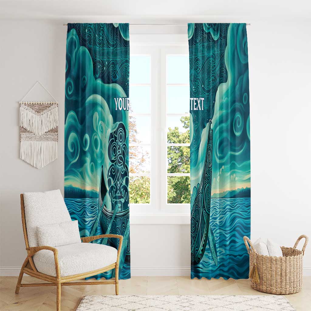 Personalised New Zealand Waitangi Day Window Curtain Hei Tiki With Maori Waka - Whakarare Pattern