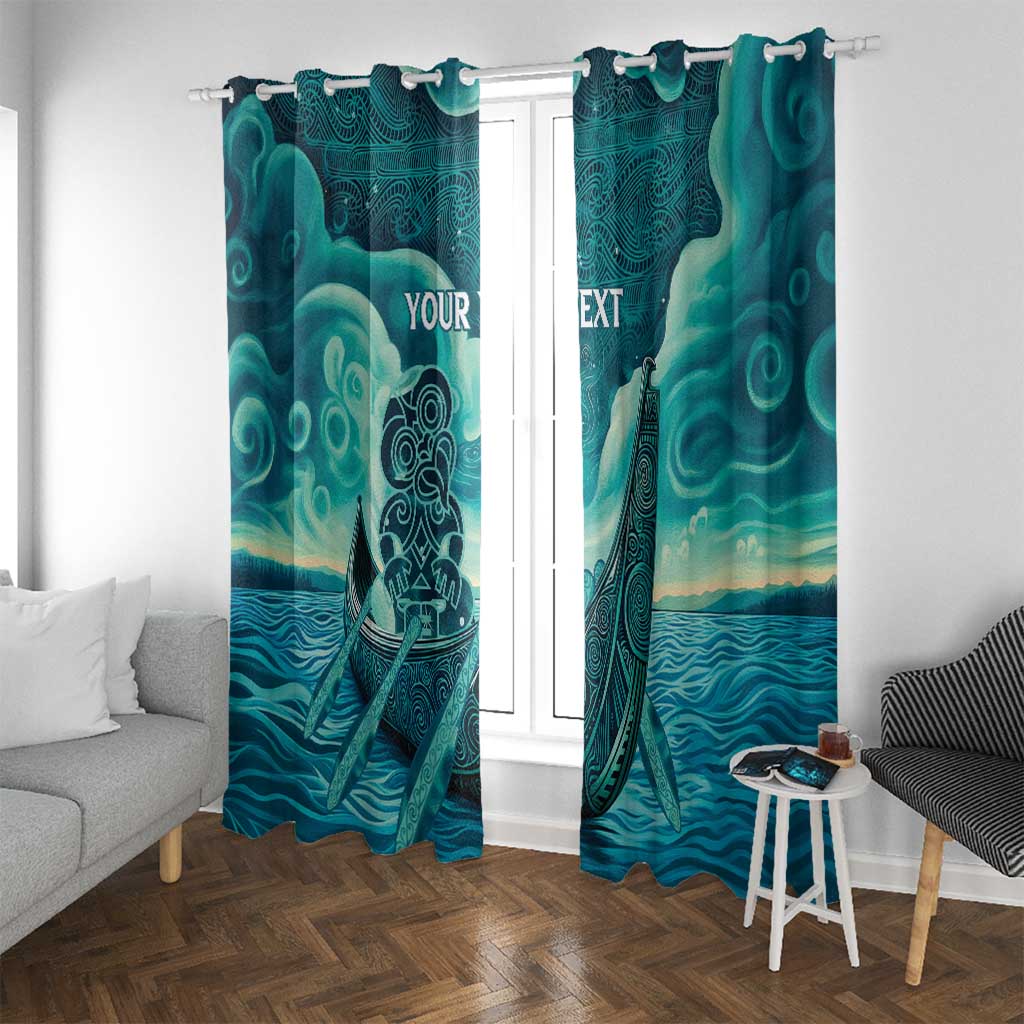 Personalised New Zealand Waitangi Day Window Curtain Hei Tiki With Maori Waka - Whakarare Pattern