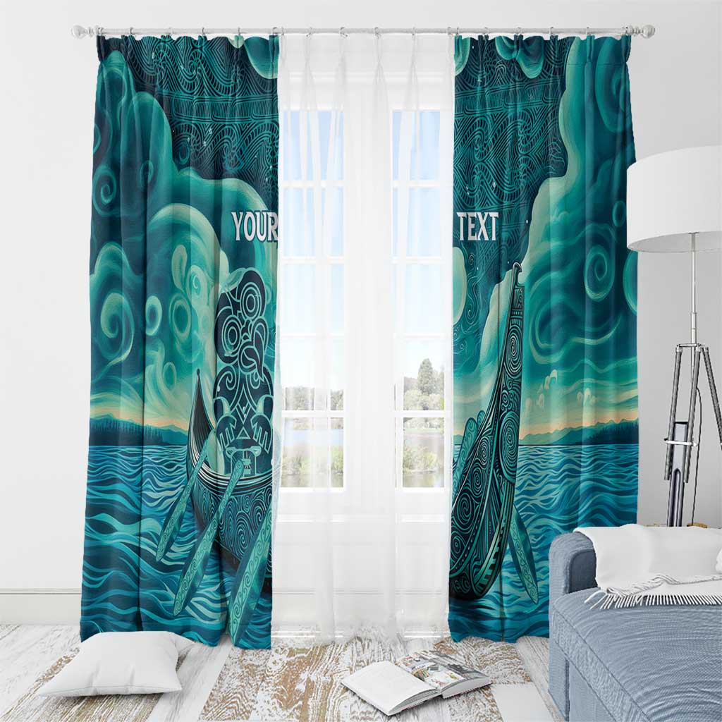 Personalised New Zealand Waitangi Day Window Curtain Hei Tiki With Maori Waka - Whakarare Pattern