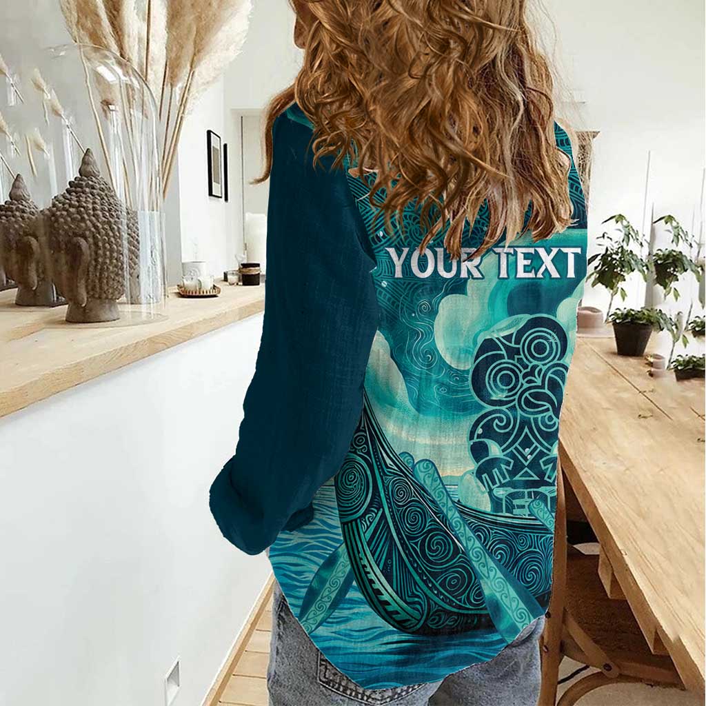 Personalised New Zealand Waitangi Day Women Casual Shirt Hei Tiki With Maori Waka - Whakarare Pattern - Vibe Hoodie Shop