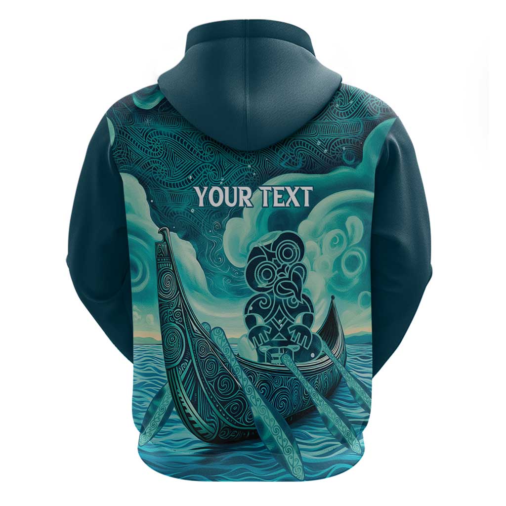 Personalised New Zealand Waitangi Day Zip Hoodie Hei Tiki With Maori Waka - Whakarare Pattern - Vibe Hoodie Shop