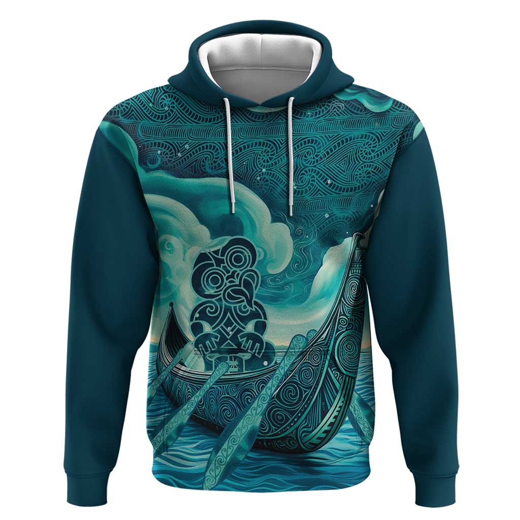 Personalised New Zealand Waitangi Day Zip Hoodie Hei Tiki With Maori Waka - Whakarare Pattern - Vibe Hoodie Shop