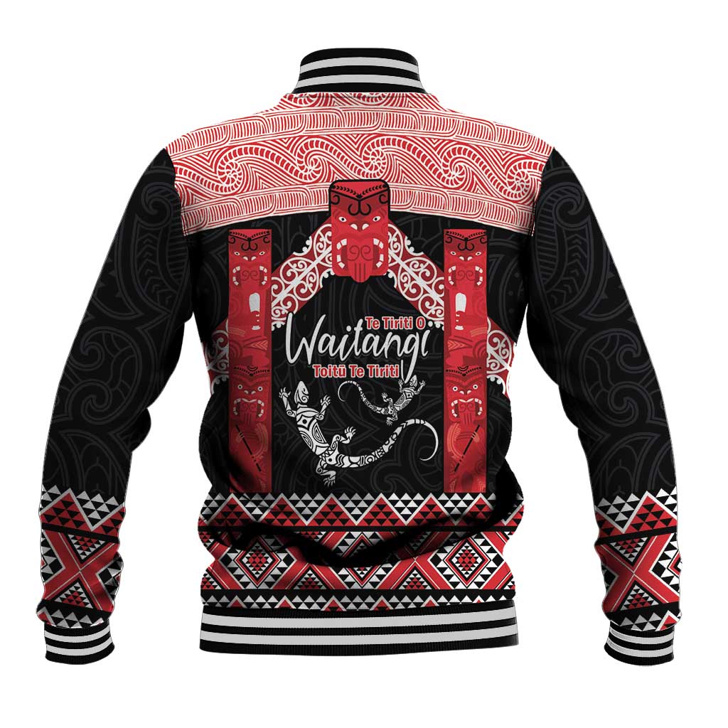 Toitu Te Tiriti O Waitangi Baseball Jacket Maori Wharenui With Taniko Motifs - Vibe Hoodie Shop