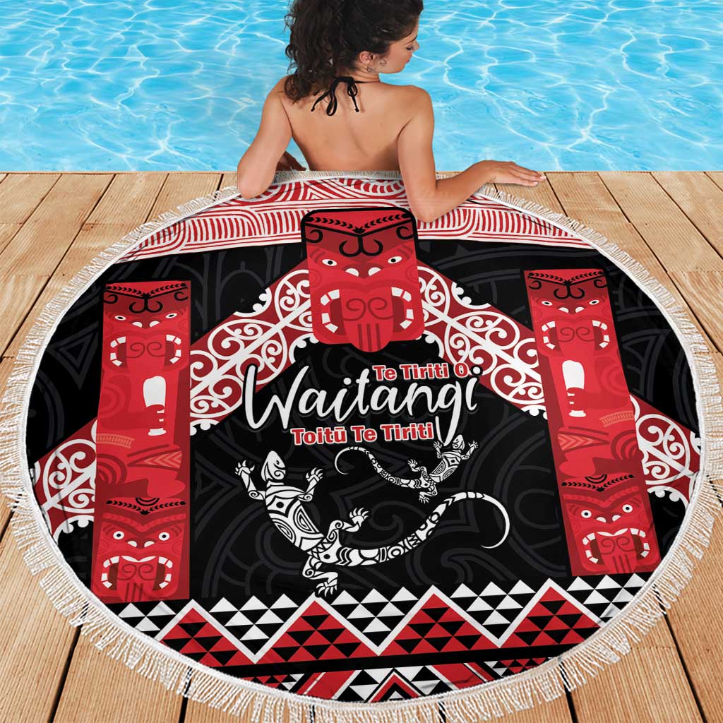 Toitu Te Tiriti O Waitangi Beach Blanket Maori Wharenui With Taniko Motifs