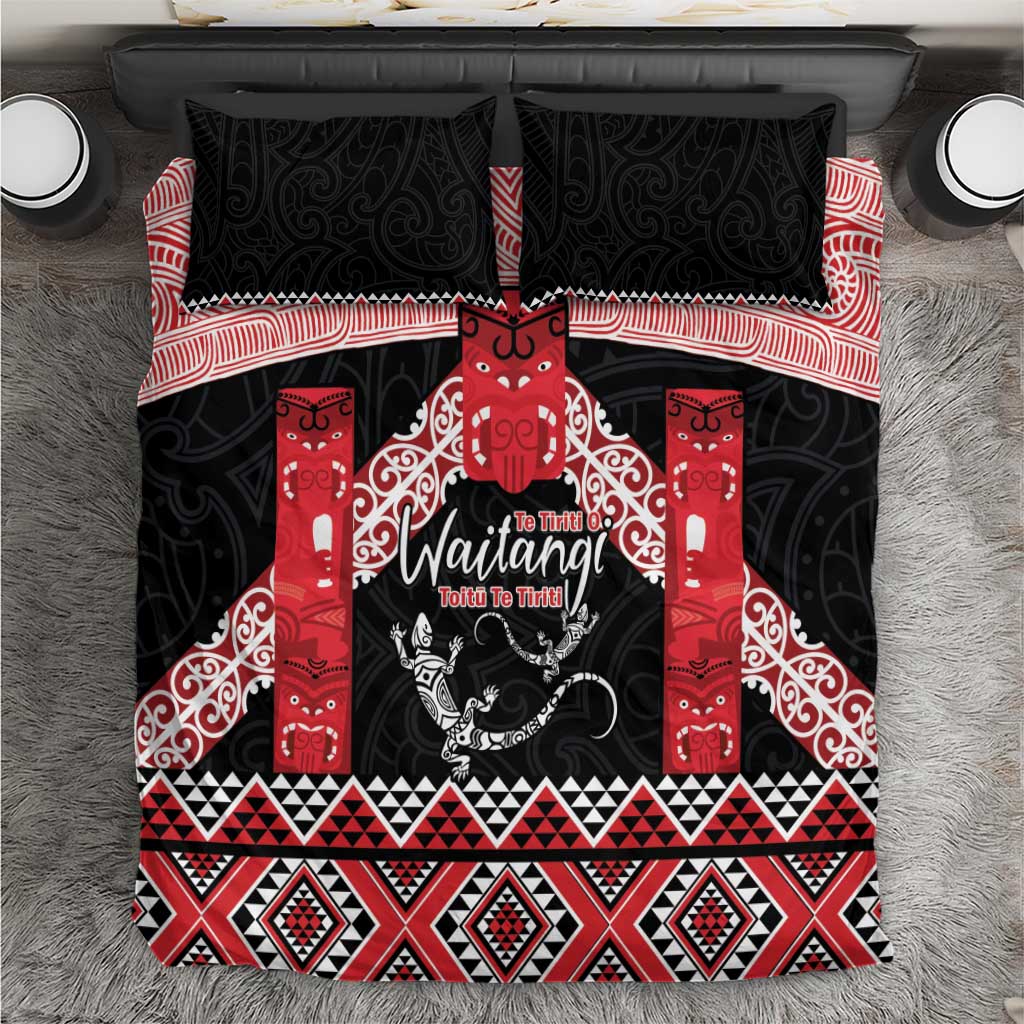 Toitu Te Tiriti O Waitangi Bedding Set Maori Wharenui With Taniko Motifs - Vibe Hoodie Shop