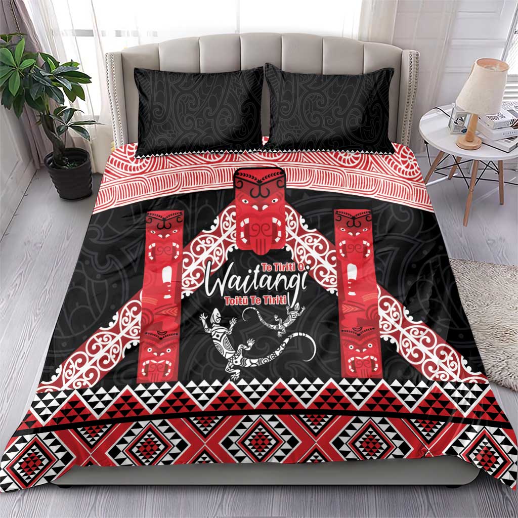 Toitu Te Tiriti O Waitangi Bedding Set Maori Wharenui With Taniko Motifs - Vibe Hoodie Shop