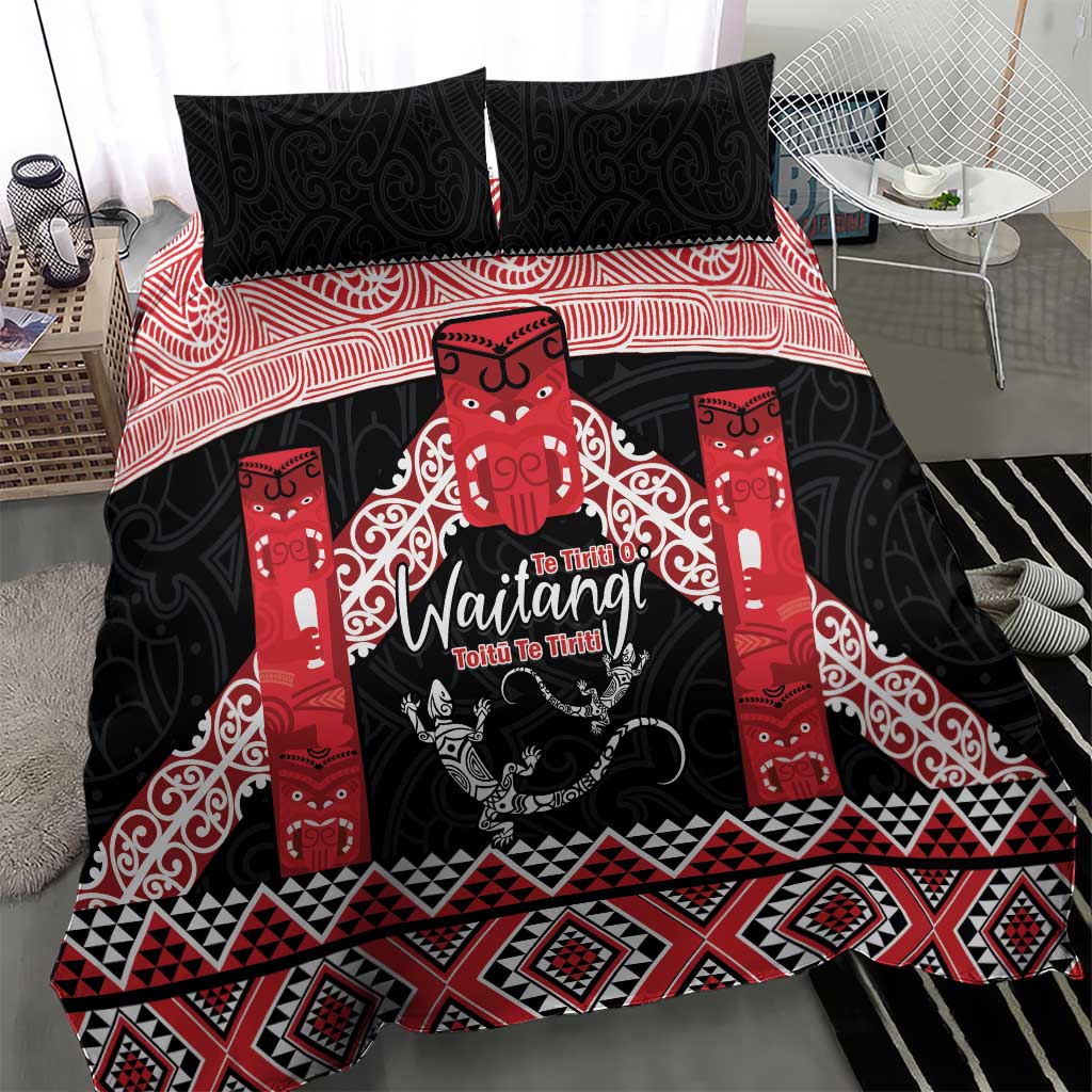 Toitu Te Tiriti O Waitangi Bedding Set Maori Wharenui With Taniko Motifs - Vibe Hoodie Shop