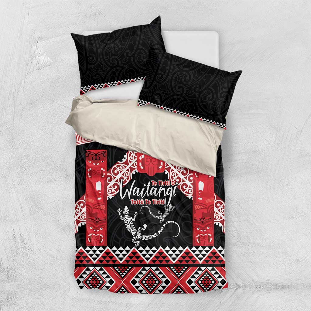 Toitu Te Tiriti O Waitangi Bedding Set Maori Wharenui With Taniko Motifs - Vibe Hoodie Shop