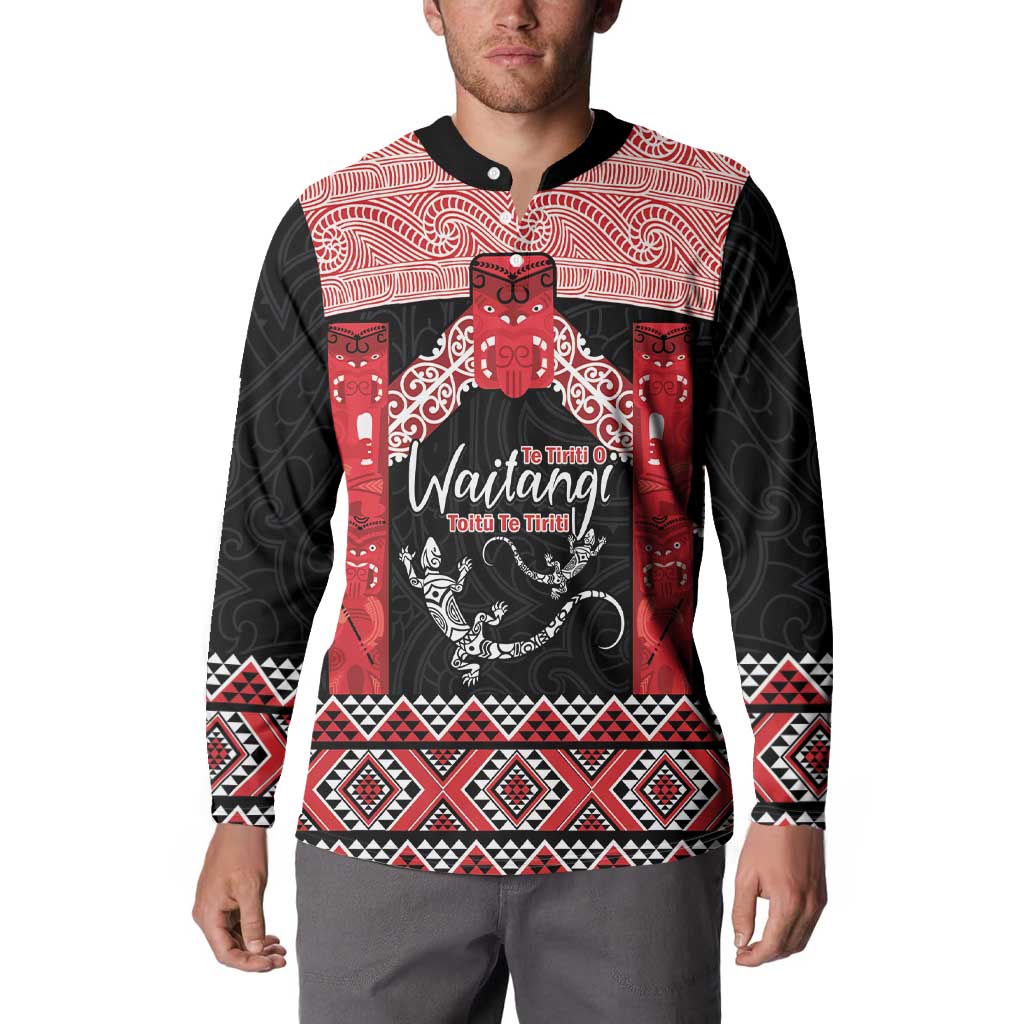 Toitu Te Tiriti O Waitangi Button Sweatshirt Maori Wharenui With Taniko Motifs